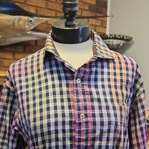 Alexander Julian Pink and Purple Blue Plaid Casual Button Down Shirt Italian
